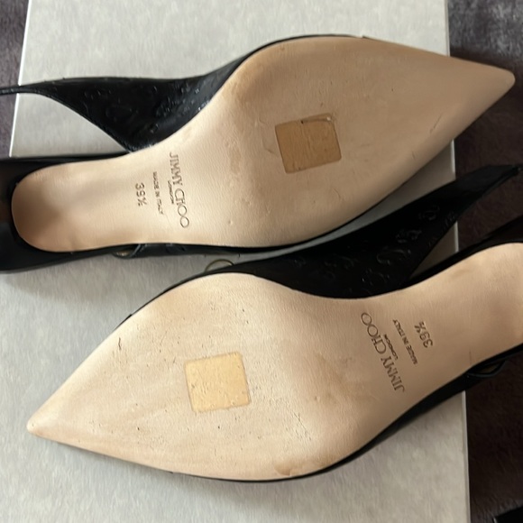 Jimmy Choo Black Monogram JC print and patent sling backs size $39'5 - Picture 6 of 9